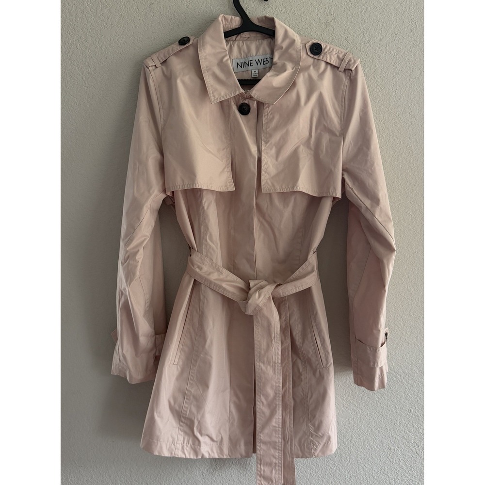 Nine West Womens Trench Coat Blush Pink Lightweight Belted Jacket Size M RN50411